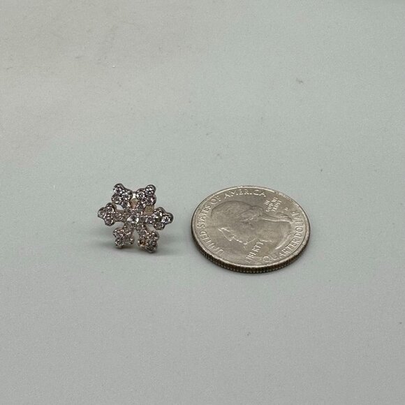 Sterling Silver Snowflake Earrings Crystal Studs Winter Holiday Pierced 0.50" - Picture 6 of 10